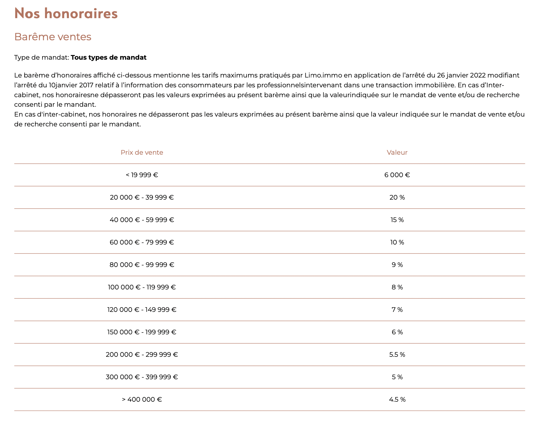 barème ventes